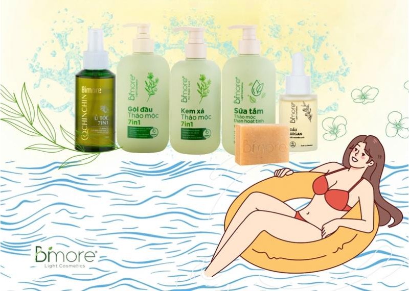 Chăm tóc mượt dưỡng da mềm sau mỗi chuyến bơi lội
