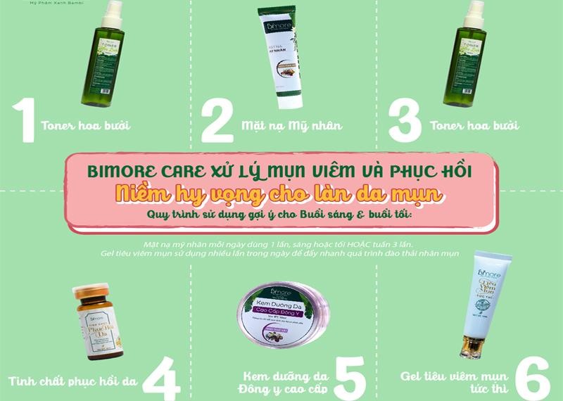 Xử lý mụn viêm và phục hồi với bộ số 6 BiMore Care Cochinchin